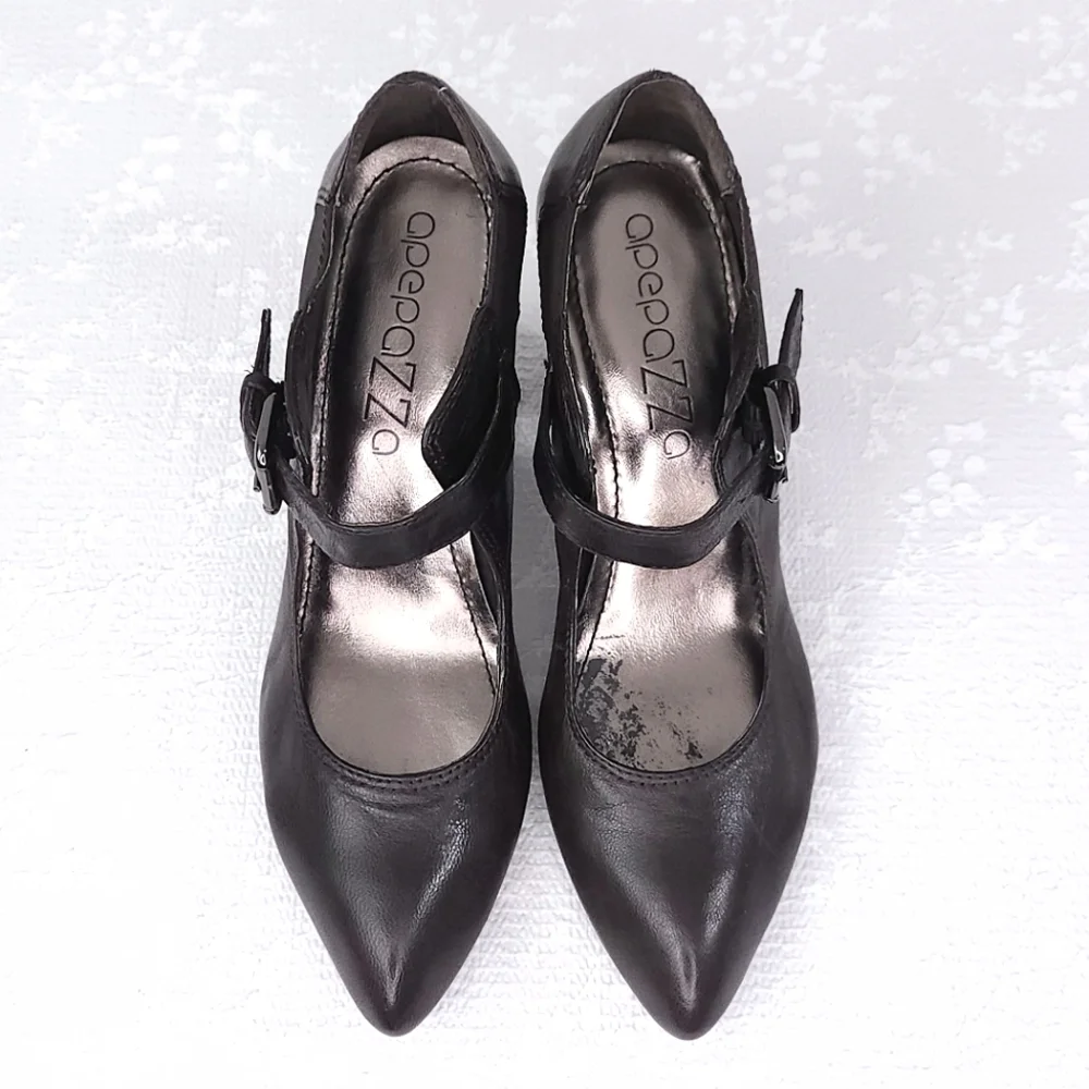 APEPAZZA Brown Leather Mary Jane Pumps US 9.5 - Picture 7 of 10